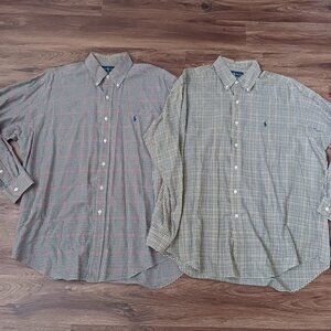 2 VTG POLO RALPH LAUREN “BLAKE” BUTTON DOWN COTTON TWILL SHIRT CHECK MENS L